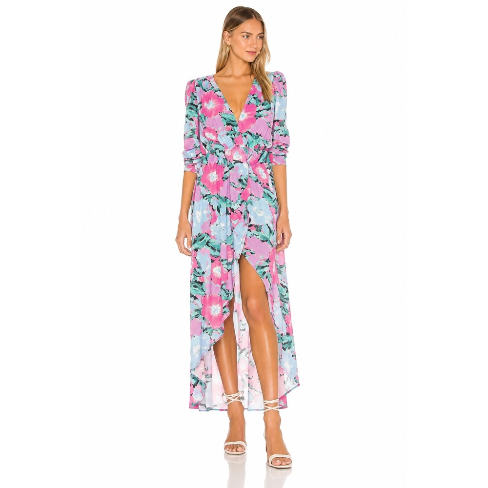 Jens Pirate Booty Alessandra Dress Earth Floral High Low Long Sleeve Pink Blue M